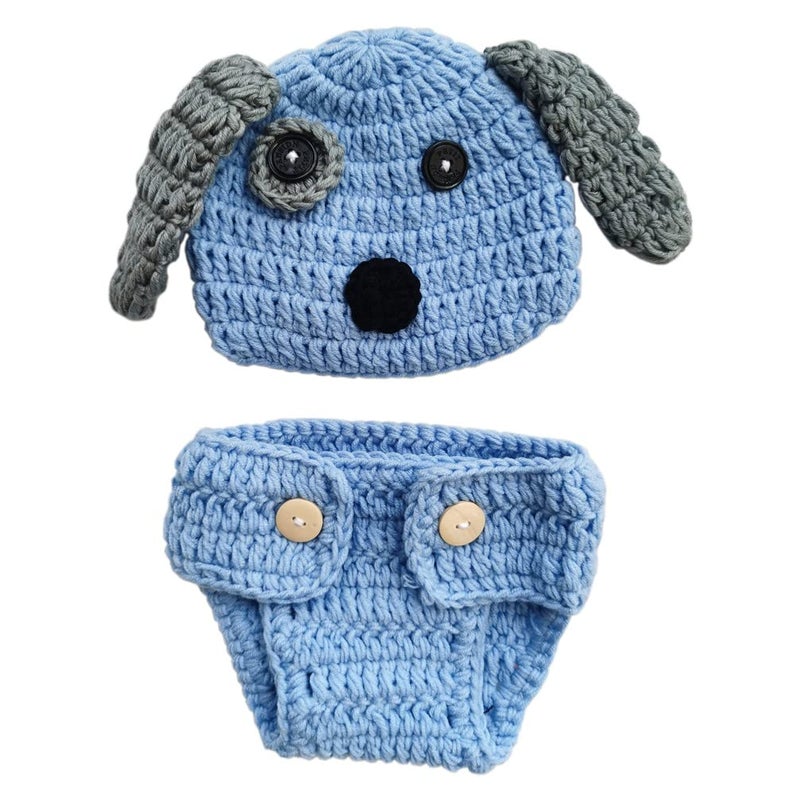 Vedory Fashion Newborn Baby Photography Props Boy Girls Photo Shoot Props Outfits Crochet Knitted Costume Unisex Cute Infant Hat Pants Set (Blue Dog) - Image 4